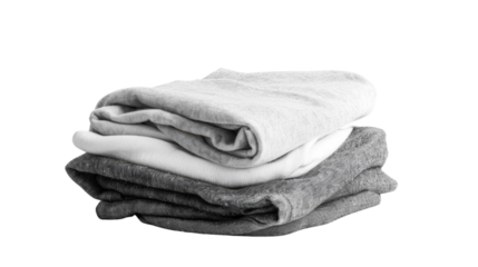 Stack of folded t-shirts isolated on transparent background