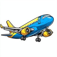 Blue and Yellow Cartoon Airplane Illustration