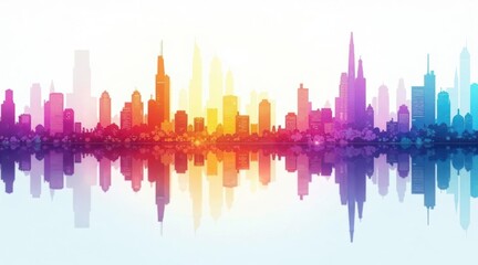 Fototapeta premium Vibrant Cityscape Reflection A Colorful Panorama of Urban Architecture and Tranquil Waters