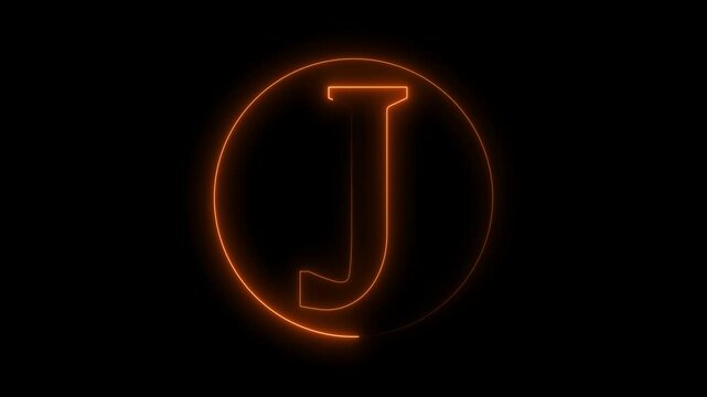 Animation of neon capital letter J on black background. Brown color letter animation
