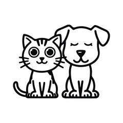 dog and cat Line art pets vector black and white background