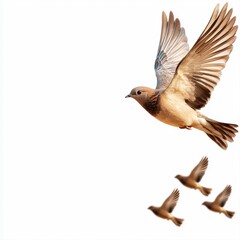 Obraz premium Brown Dove in Flight Against White Background