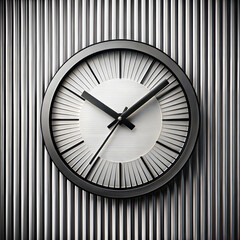 Stylish wall clock with modern design on striped background