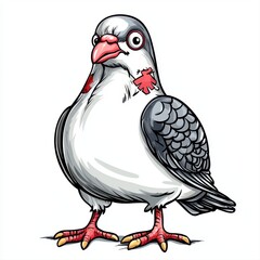 Obraz premium Cartoon Gray and White Pigeon Illustration with Red Beak and Feet