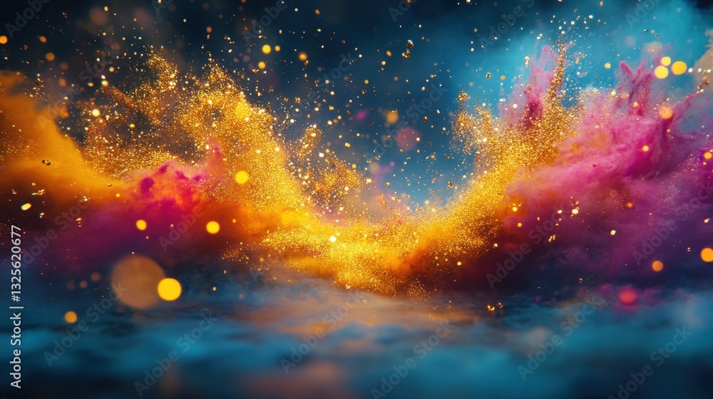 Aufkleber a colorful and vibrant abstract galaxy with shimmering stars and nebulae in a dark sky, creating a c