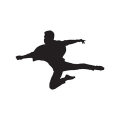Silhouette of a male dancer in an action pose, showcasing a slim man in a dynamic dance movement.
