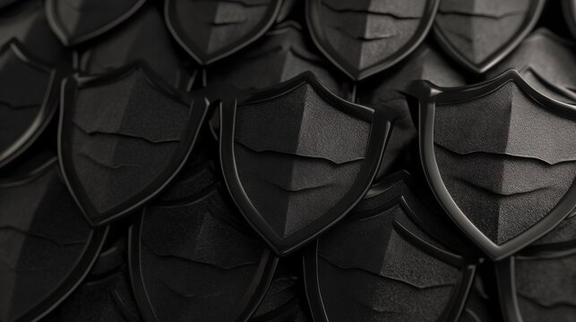 Black Metallic Shields Texture Background Dark Pattern of Protective Armor