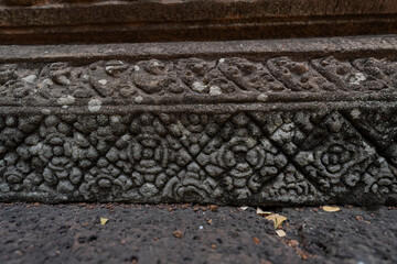 Statue Sandstone Sculpture of the main castle, Ancient architecture Sand Stone Castle in Buriram province, Thailand, Phanom Rung Historical Park architectural site.