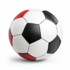 Close Up View of a Classic Black White and Red Soccer Ball on White Background