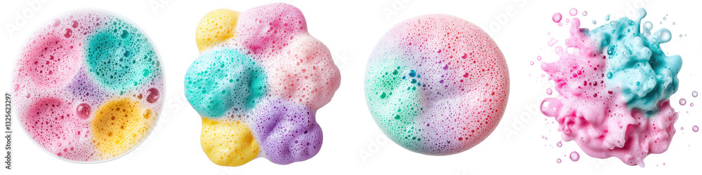 Poster visually striking bubble formations in a burst of vibrant pastel hues creating a mesmerizing and cap