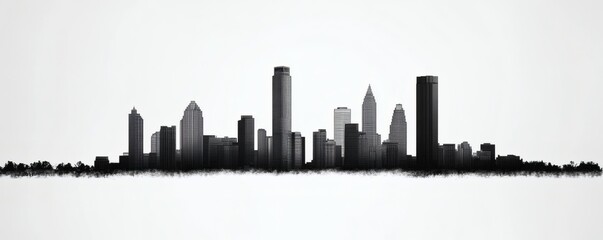Naklejka premium An illustrative black and white skyline of urban architectural structures