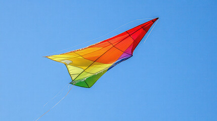 Colorful kite soaring in blue sky