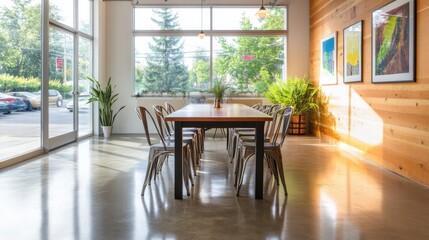 Bright Dining Nook with Metal Frame Chairs and Wooden Table