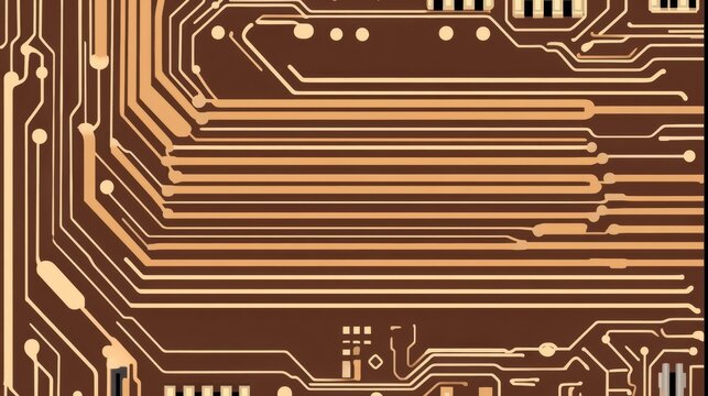 Close Up Brown and Gold Circuit Board Texture Detailed Electronic Components Parallel Lines Pattern