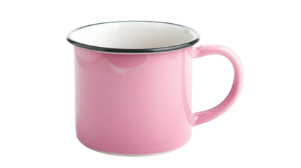 Pink mug with black rim isolated on transparent background