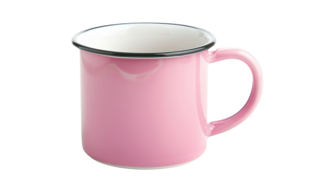 Pink mug with black rim isolated on transparent background