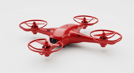 鮮やか赤色ドローン 空撮準備完了 滑らかなボディ 精緻なプロペラ. AI Generated