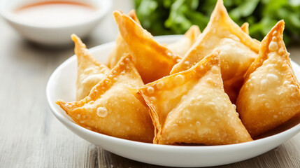 Golden Crisps: Close-up view of crispy, golden-brown appetizers arranged attractively in a ceramic bowl, inviting and delicious, a treat for the taste buds