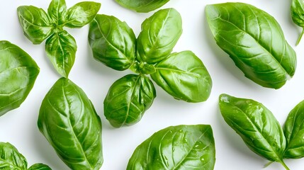 Obraz premium Fresh Basil Leaves isolated on white background
