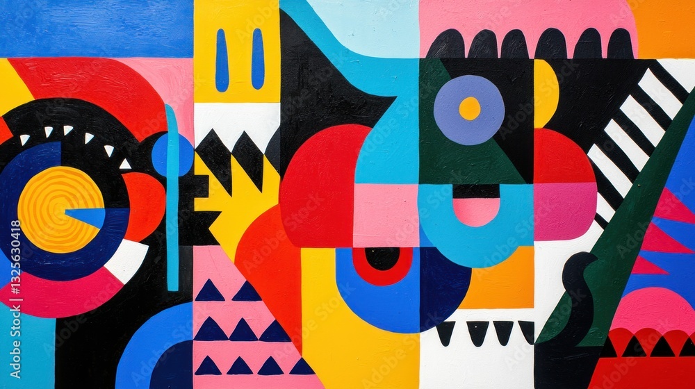 Poster a colorful geometric abstract composition with many shapes and forms