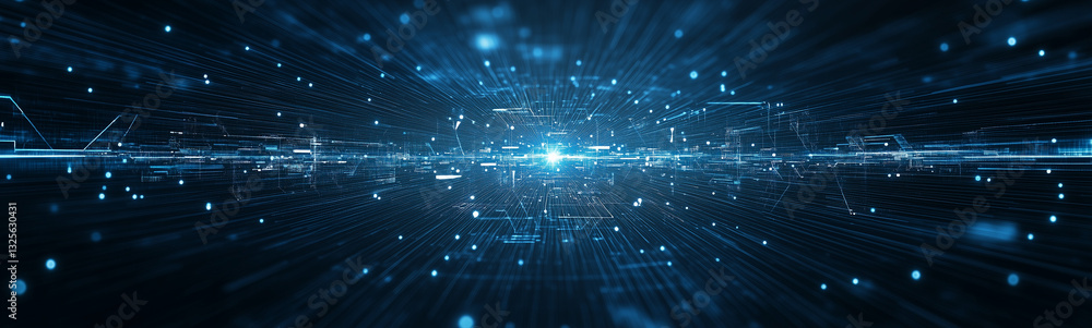 Poster digital horizon: a stunning, futuristic visualization of a digital world, with glowing lines and poi