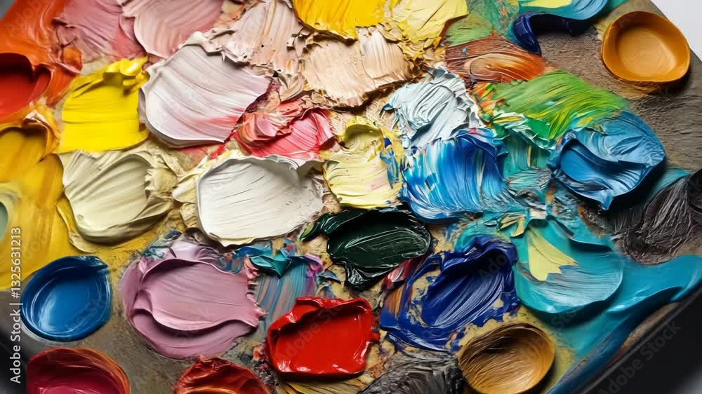 Poster vibrant paint palette transformation showcasing dynamic color blending and texture