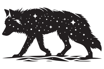 Celestial Wolf Silhouette Vector Illustration Featuring Starry Night Sky