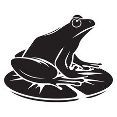 Simple Frog Silhouette on Lily Pad Vector Nature Illustration