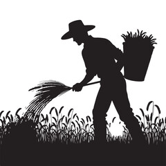 Farmer Silhouette Spreading Seeds Vector Illustration For Agriculture Business