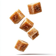 Floating Brown Sugar Cubes on White Backdrop in Studio Lighting