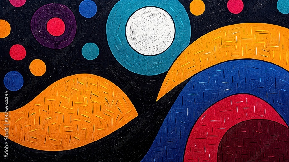 Aufkleber abstract colorful textured composition with circular shapes and waves