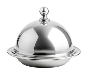 Classic food cover cloche with a shiny surface, isolated on transparent background
