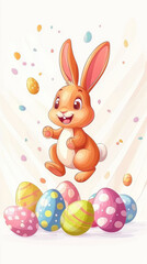Obraz premium cheerful bunny hopping among colorful Easter eggs with festive vibe