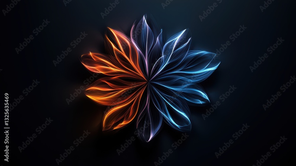 Poster captivating digital showcasing a fractal floral design with striking color contrasts luminous rays o