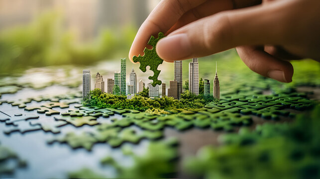 Hands carefully connecting puzzle pieces, a symbolic representation of problem-solving and finding solutions through collaboration and strar ai generative