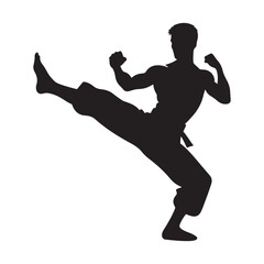 Martial Arts Black Silhouette Illustration of Karate Kick Action