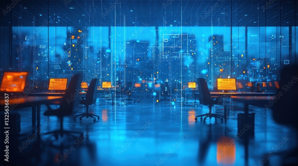 Aufkleber futuristic office environment showcasing data visualization and technological infrastructure
