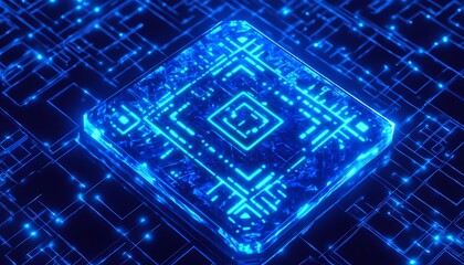 Sleek QR code marketing icon with a futuristic code scanner and glowing effect in blue