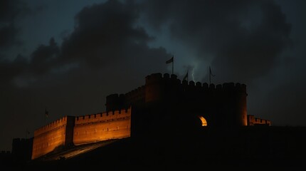 Fototapeta premium A dark gothic version of the Al Jahili Fort and illuminated by eerie. 