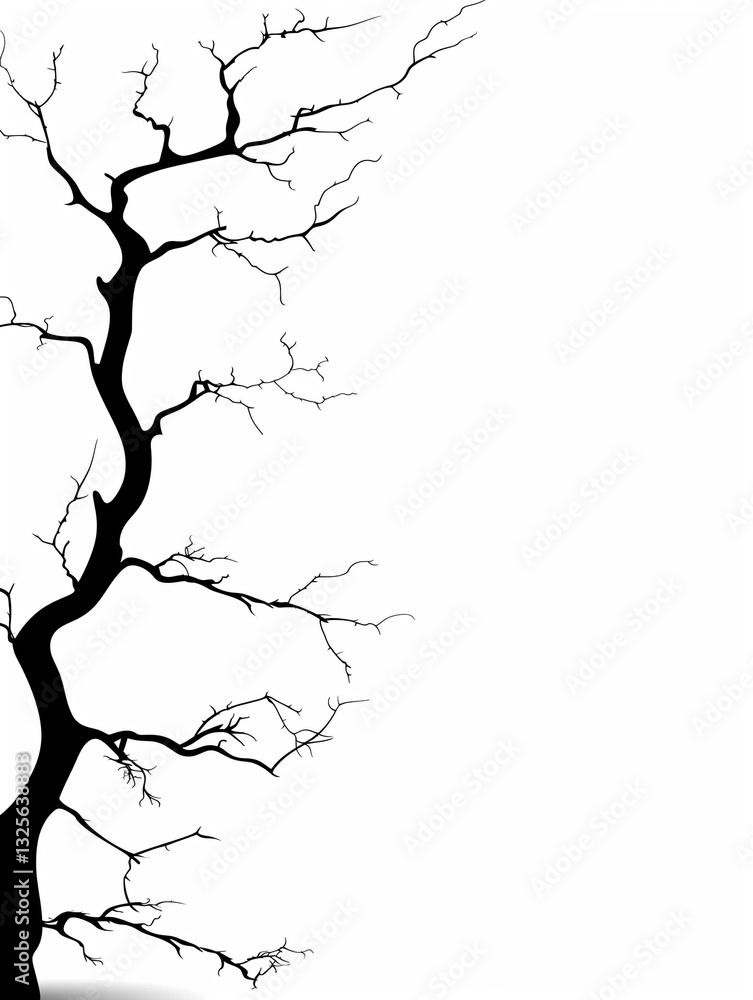 Aufkleber silhouette tree: a stark silhouette of a bare tree, its intricate branches reaching upwards against 