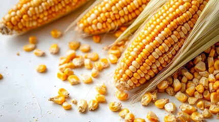 Corn on the Cob and Kernels isolated on white background