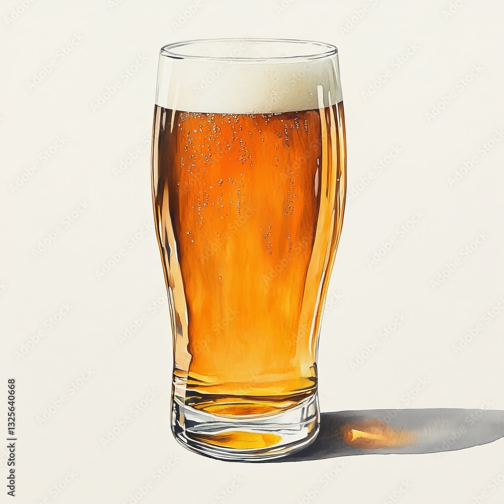 Aufkleber a refreshing pint: golden beer with bubbles and foam head, illuminated by soft light casting a gentl