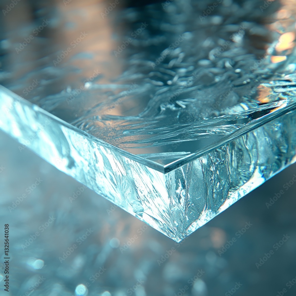 Leinwandbilder Crystal Clear Edge: An Abstract Macro View of Textured Glass with Light Refraction and Subtle Bokeh