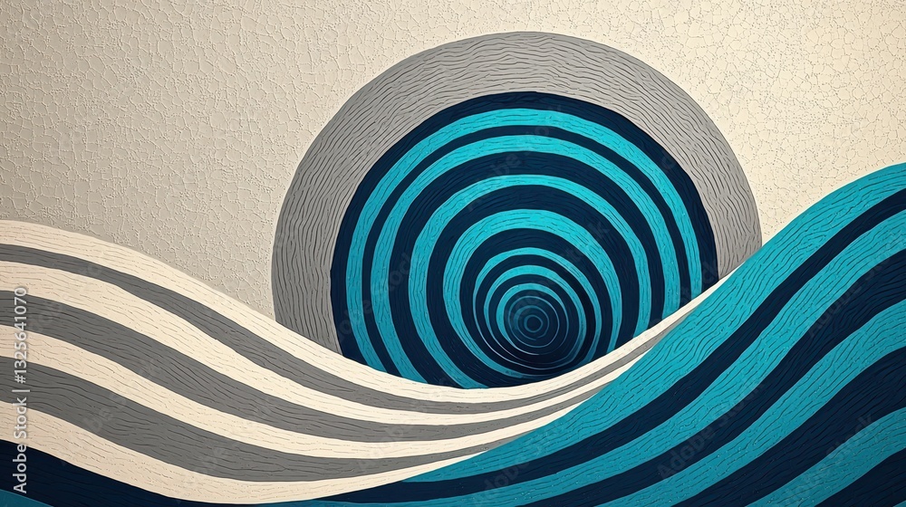 Poster abstract illustration of circular patterns and waves in cool tones