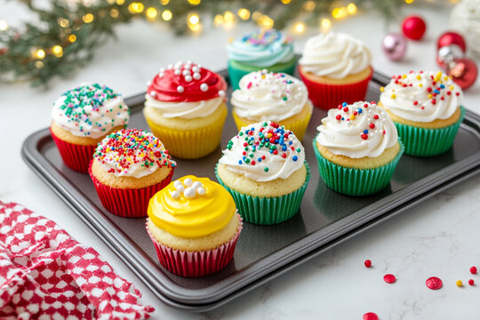 Delicious colorful cupcakes festive holiday treats sweet bakery food party happy tasty yummy baked - Powered by Adobe