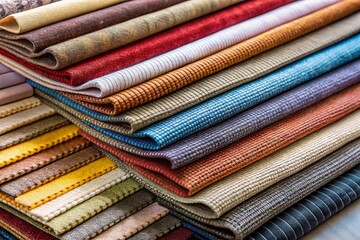 A stack of colorful fabrics with a variety of patterns and textures