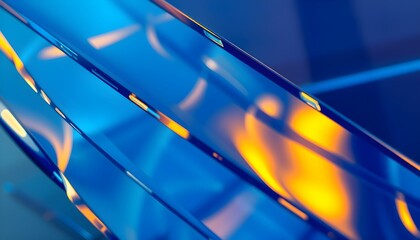 Abstract Blue and Orange Glass Geometric Shapes Close-up