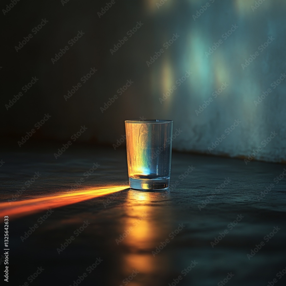 Poster illuminated glass: a still life with light and reflection, creating a warm and surreal ambiance