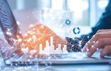 Data analysis event corporate office digital visualization high-tech environment close-up perspective business insights