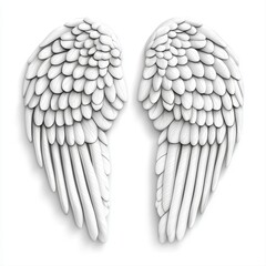 Pair of White Feathered Wings on White Background